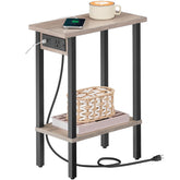 HOOBRO narrow side table with charging station beside the bed keeps devices powered.