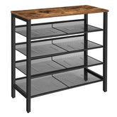 HOOBRO shoe rack top view highlights rustic finish and organized entryway