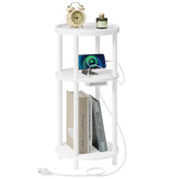 HOOBRO small round side table charging-station-ac-outlet enables bedside charging.