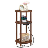 HOOBRO small round side table with charging station beside bed for easy device charging
