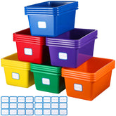 Hoolerry cubby storage bins in colorful set for toy and book organization.