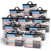 Hopack 22L under-bed storage bags stacked to maximize closet space.