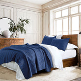 HORIMOTE HOME 100% cotton quilt set on a navy bed for all-season comfort