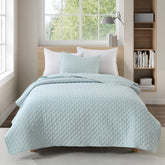HORIMOTE HOME quilt queen aqua blue on a bed for summer comfort.