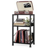 Hosfais 3-tier record player stand side view with sturdy MDF frame for stability