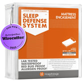 HOSPITOLOGY PRODUCTS mattress encasement with zippered closure offering bed bug and dust mite protection.