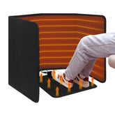 HotCalyto under-desk heater with folded foot mat for space-saving warmth at the desk