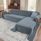 Houmiggle sectional couch covers in dusty blue chenille offer a soft, pet-friendly surface.