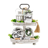 Houmury lantern decor adds warm farmhouse ambiance to tiered tray displays