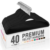 HOUSE DAY black velvet hangers close-up highlighting slim profile for space saving.