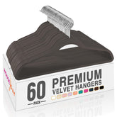 HOUSE DAY taupe velvet hangers 60 pack in a closet highlighting space-saving compact design.