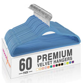 HOUSE DAY Tranquil Blue Velvet Hangers, 60-pack, keep clothes wrinkle-free and organized.