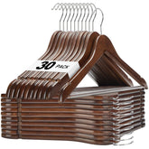 House Day walnut wooden hanger front view shows smooth finish and sturdy construction for coats.