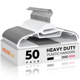 HOUSE DAY white plastic hangers 50-pack keeps closet items organized and accessible.
