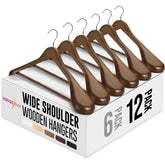 HOUSE DAY wide-shoulder wooden hanger, 12-pack, ideal for suits and coats, preserves shape