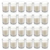Housecret warm white unscented glass votive candles illuminate tables with soft glow