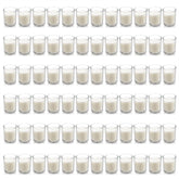 Housecret 72-pack warm white unscented votive candles in clear glass for elegant table décor.