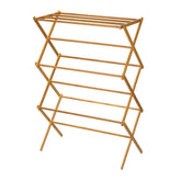 Household Essentials bamboo folding rack, fully assembled for easy setup and ready drying.