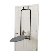 Household Essentials over-the-door ironing board with hooks enables space-saving setup.