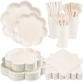 Houuqe ivory scalloped plates 10inch for elegant wedding and party dining
