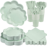 Houuqe sage green 10 inch dinner plate with scalloped edge, ideal for main courses.