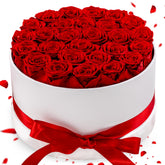 Hover Flower 27 Forever Roses in Box show preserved blooms for lasting elegance