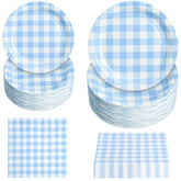 Hpscdyo blue gingham dinner plates, 9-inch, add sturdy style to casual meals.