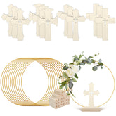 HSDSH baptism wood cross on stand, ideal for table centerpieces.