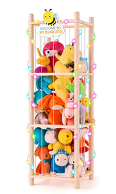 Hsenowi stuffed animal zoo organizer in natural pine for tidy plush storage.