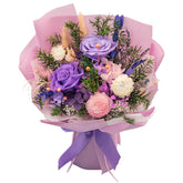 HUACHIPLUS Forever Rose Lilac Bouquet showcases lasting beauty for events.