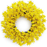 Huashen 24-inch yellow forsythia wreath on front door enhances curb appeal.