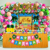 HUFAND Luau balloon arch backdrop enhances tropical party ambiance