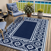 HUGEAR outdoor patio rug in blue, 5x8 ideal for decks and porches.
