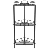 HuggieGems 3-tier corner shower caddy with hooks keeps bathroom items organized.