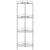 HuggieGems 4-tier corner shower caddy in silver, front view for organized bathroom storage.