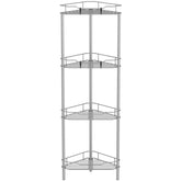 HuggieGems four-tier corner shower caddy front view shows rustproof durability.