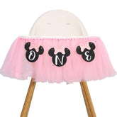HUHJRUAR Mouse One high chair banner closeup in pink for festive first birthday decor.