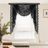 Huierxun black sheer lace waterfall valance with beads diffuses light elegantly