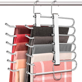 HUITEM 4-pack 6-tier pant hangers showing space-saving design for organized closet