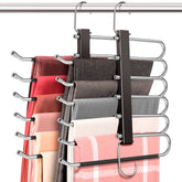 HUITEM four-pack six-tier pants hanger provides compact closet organization.