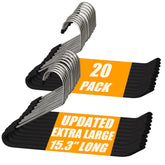 Huji heavy-duty open-ended chrome hanger with smooth slide for easy dress pants access.