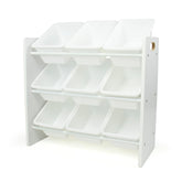 Humble Crew 9-bin toy organizer assembly shows sturdy construction for durable playroom storage.