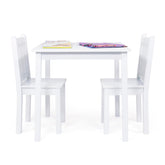 Humble Crew kids table and chair set in white for assembly and early learning activities.