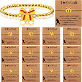 Close-up of Huquary softball bow gold beads bracelet, ideal for team gifts