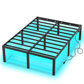HusDream full bed frame with LED lights side view enhances ambient mood for evenings