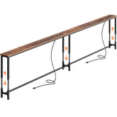 Huuger 110.2 inch sofa table behind the couch with outlets for easy charging.