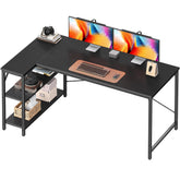 Huuger L Shaped Desk left view shows spacious surface for multitasking and storage at home office