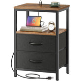 Huuger nightstand with charger station front view showing USB ports for easy bedside charging