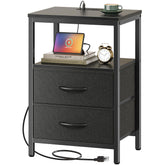 Huuger nightstand charging station closeup with outlets for bedside power
