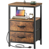Huuger nightstand with charging station enables easy bedside charging and organization.
